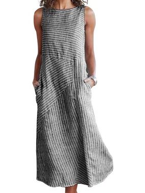 Celmia Women Sz L Gray/White Striped Sleeveless Maxi Dress NWT